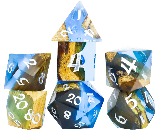 Siruis Dice - Sapphire Grove - Wood and Resin Dice Set