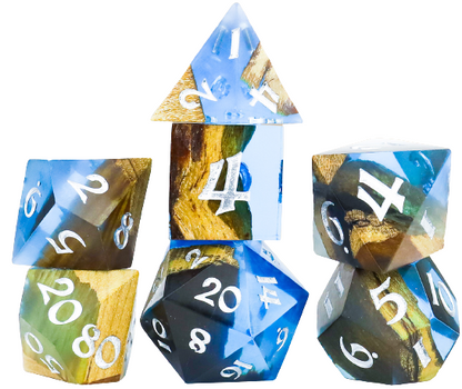 Siruis Dice - Sapphire Grove - Wood and Resin Dice Set