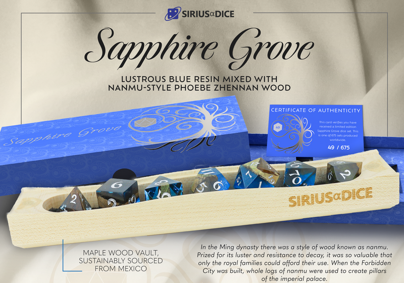 Siruis Dice - Sapphire Grove - Wood and Resin Dice Set