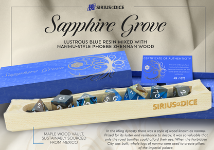 Siruis Dice - Sapphire Grove - Wood and Resin Dice Set